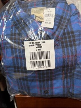 L.L.Bean Navy and Red Plaid Long-Sleeve Shirt